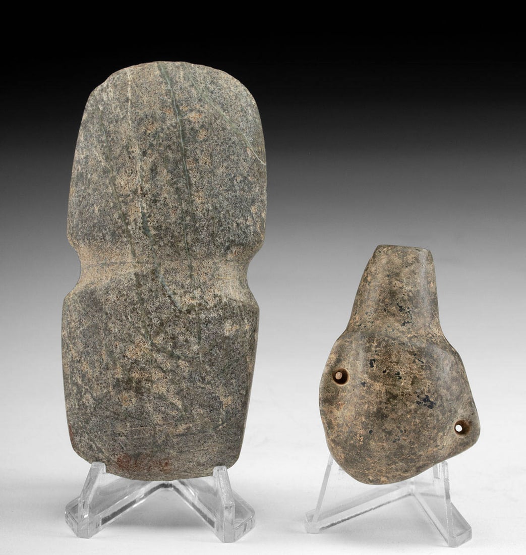 Mezcala Stone Axe Blade & Jar Effigy Pendant, 2 pcs (1 of 4)