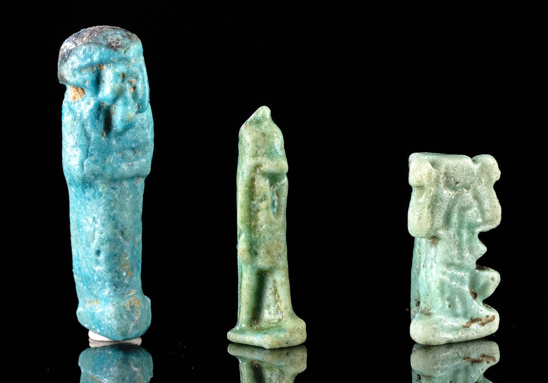 3 Egyptian Faience Amulets, Shu, Anubis & Ushabti (1 of 3)