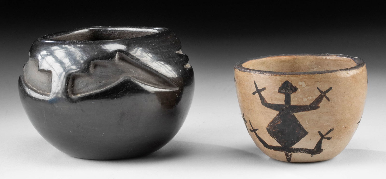 Santa Clara Blackware Olla (F. Salazar) + Zuni Pot (1 of 3)