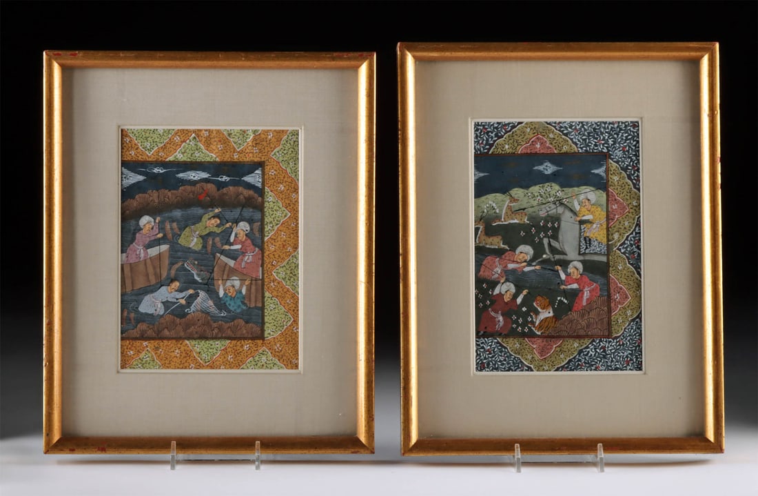 Early Persian Manuscript Paintings Hunting Scenes (framed) (1 of 3)
