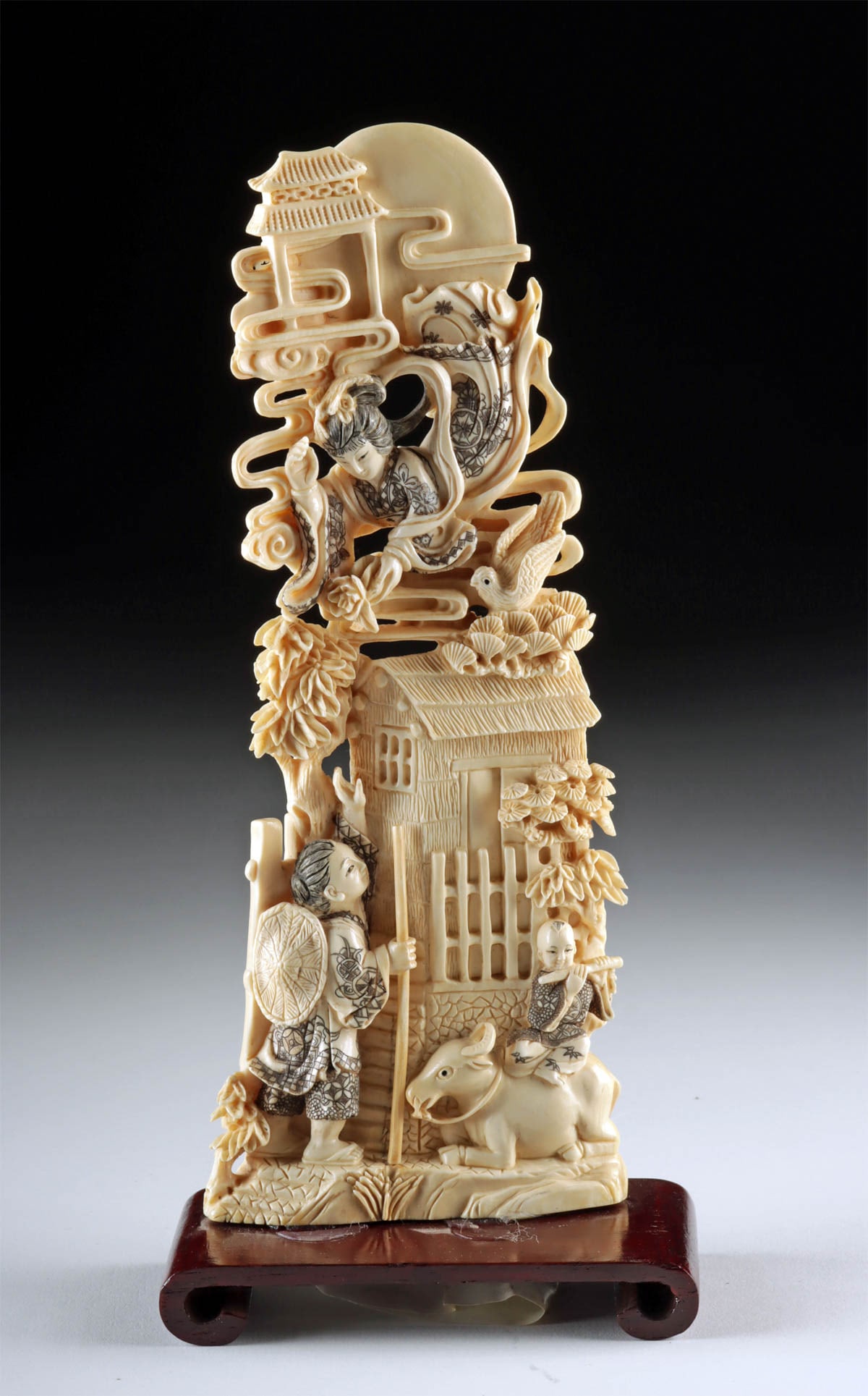 Japanese Mammoth Ivory Okimono Goddess Guanyin in Flight (1 of 4)