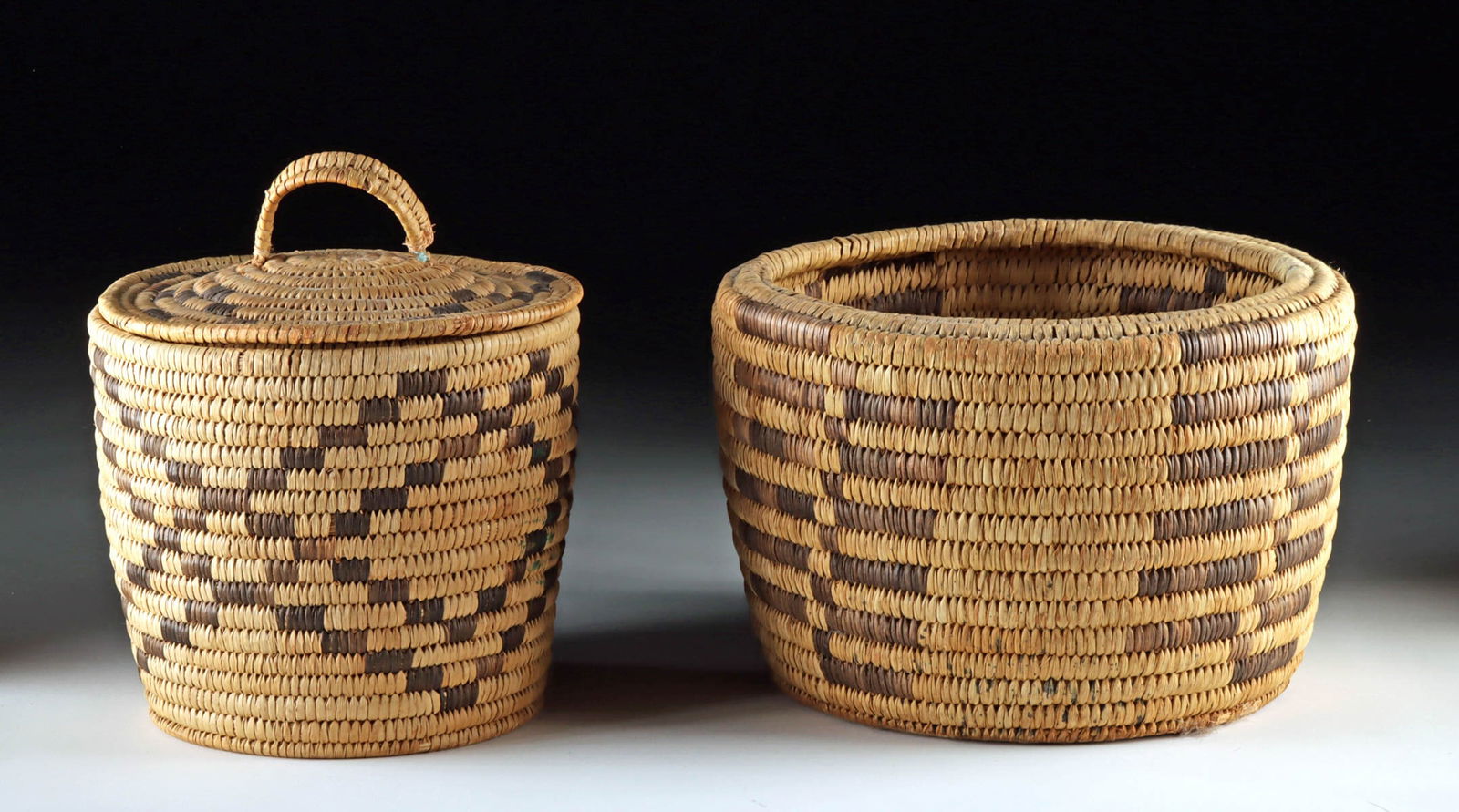 Two Native American Papago Cylindrical Baskets (1 of 3)