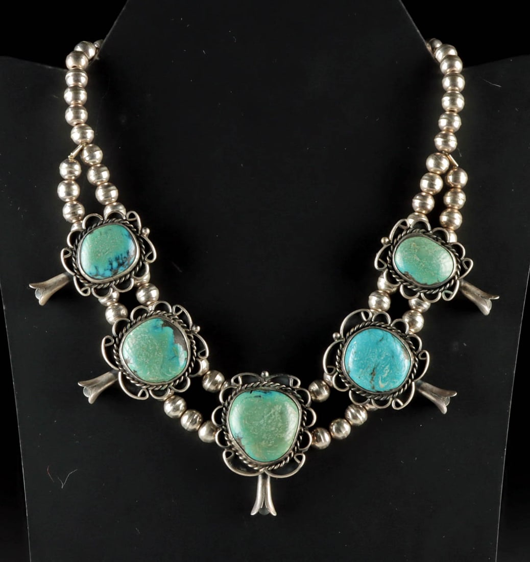 Navajo Silver & Turquoise Squash Blossom Necklace (1 of 3)