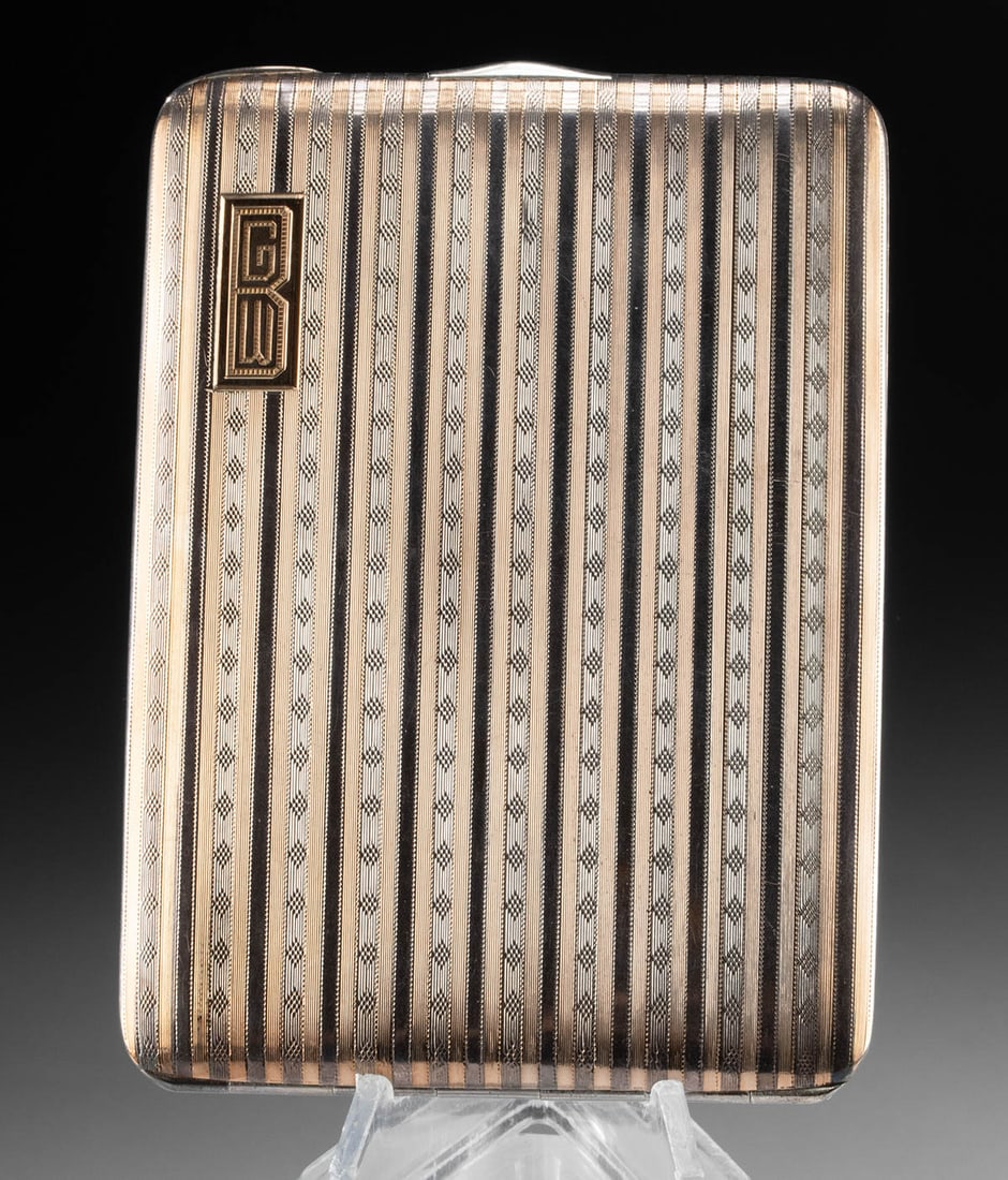 Art Deco Silver & 14K Rose Gold Etched Cigarette Case (1 of 4)