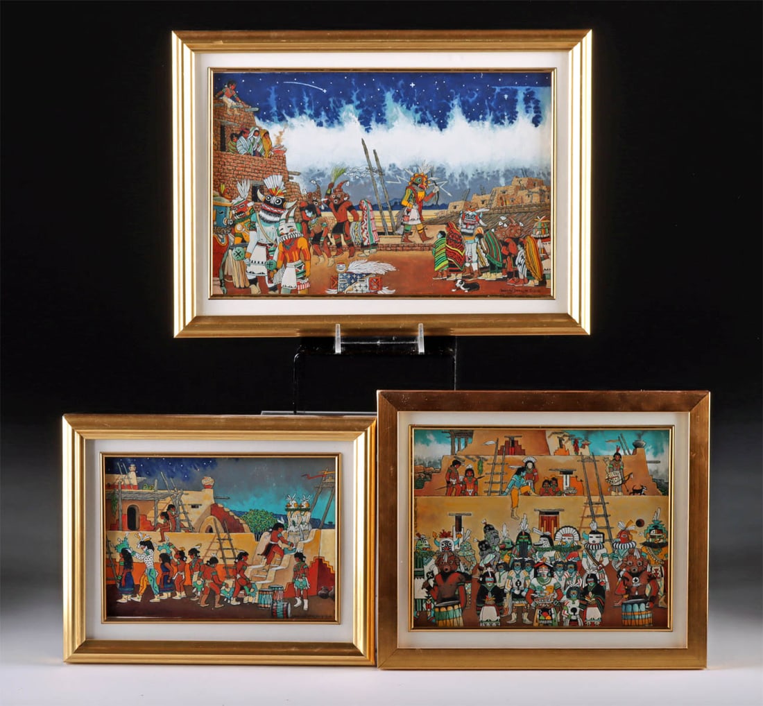 Three Douglas Johnson Gouache Paintings - Pueblo Themes (1 of 7)