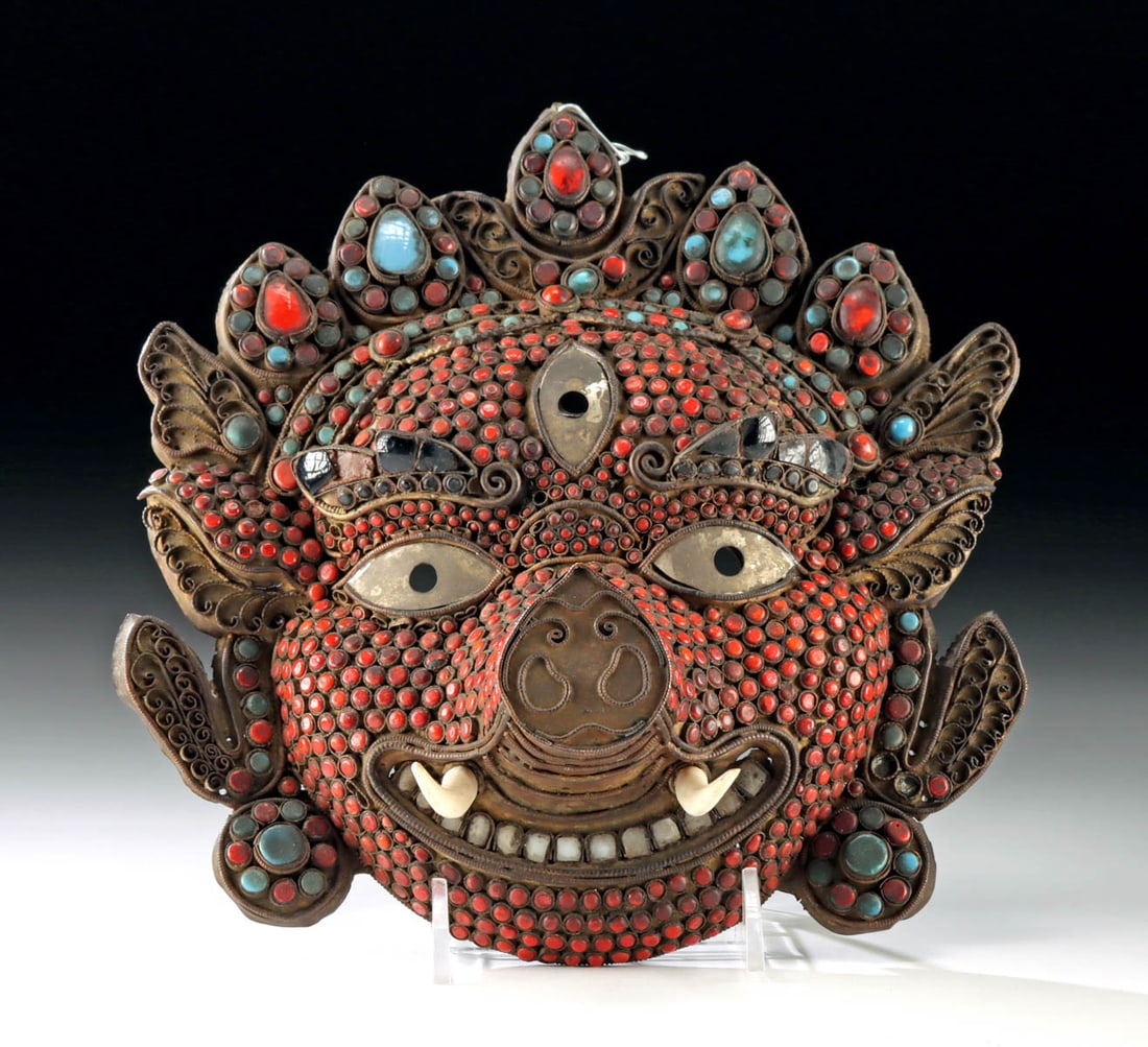 Tibetan Brass Mahakala Mask w/ Enamel Inlays (1 of 4)