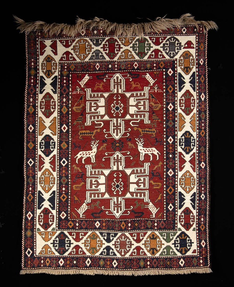 Iran Wool & Silk Soumak Rug Geometric & Animal Motifs (1 of 2)