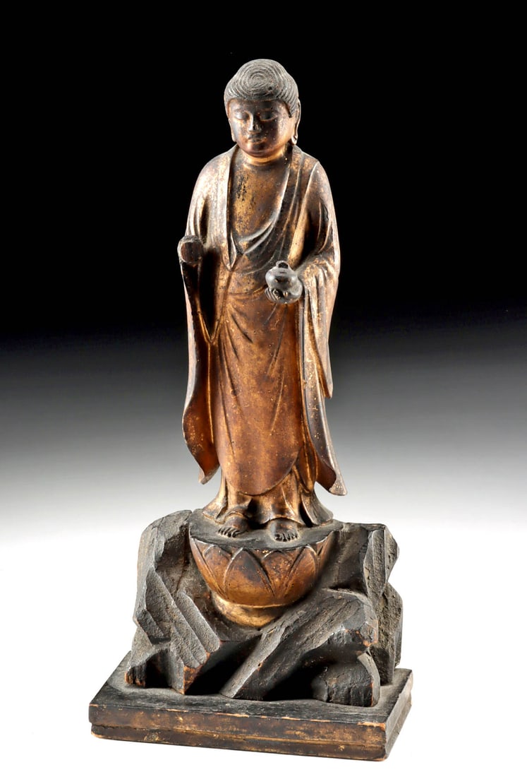 19th C. Japanese Edo Gilt Wood Standing Buddha (1 of 4)