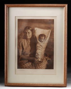 Edward Curtis Photogravure "Comanche Mother" (1927): Edward Sheriff Curtis (American, 1868-1952). "A Comanche Mother" Portfolio plate no. 685. Large format supplementary plate for "The North American Indian" v. 19 from copyright photograph 1927 by E.S.