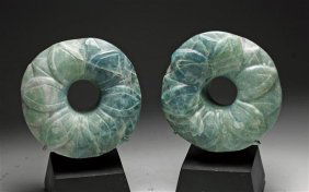 A Matched Pair Of Mayan Jade Earspools