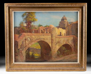 Gordon Coutts Painting - Mexican Village with Bridge