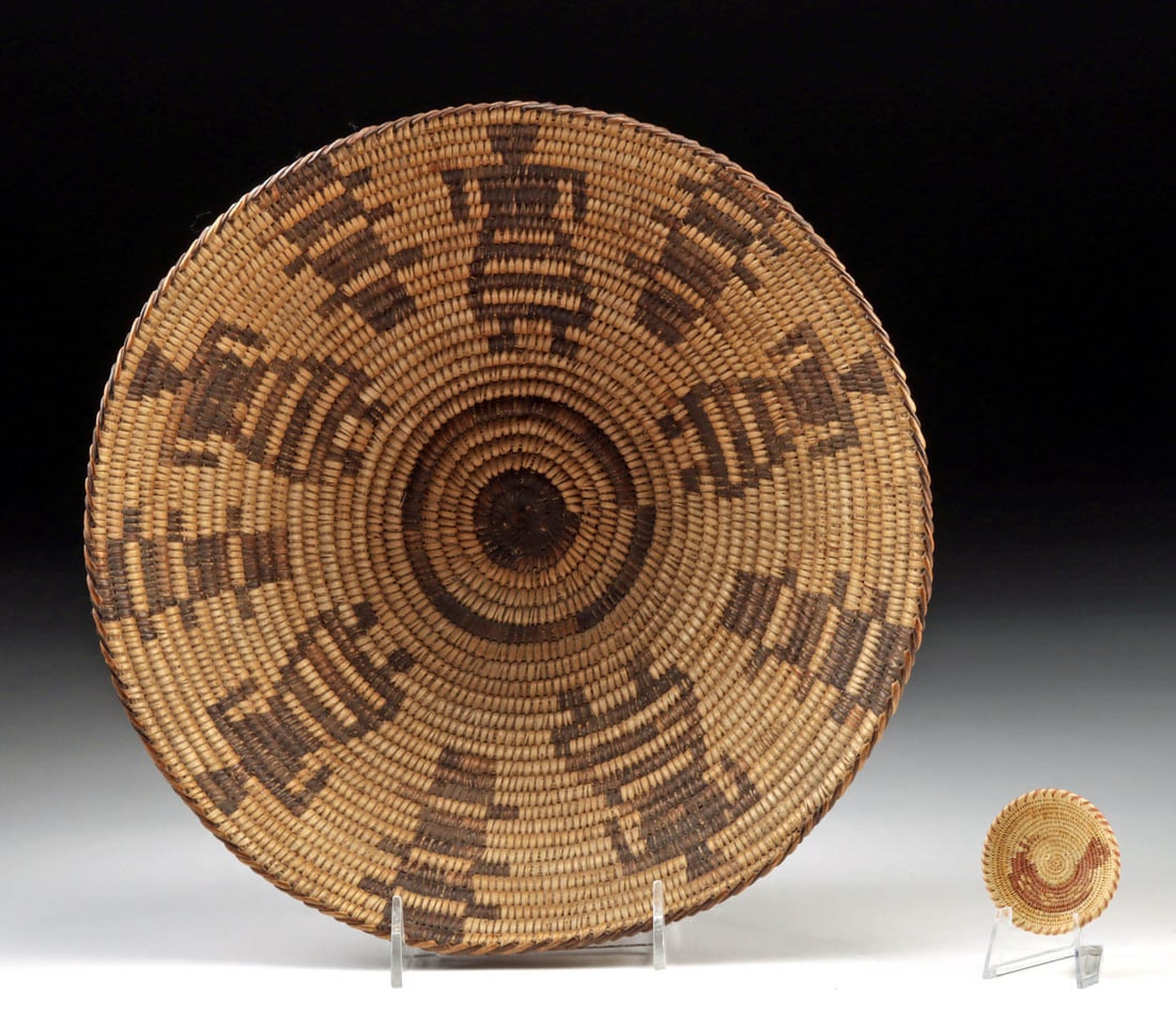1900s Native American Pima Basket Bowl & Miniature Tray (1 of 2)