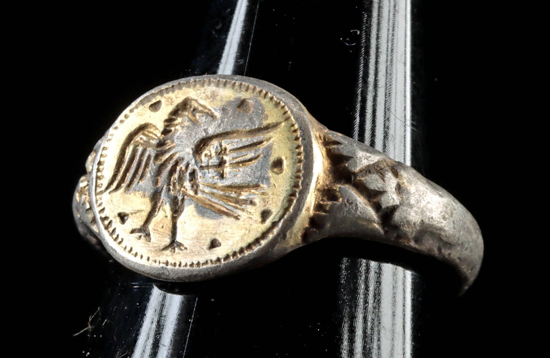 15th C. European Medieval Gilt Silver Ring w/ Eagle (1 of 3)
