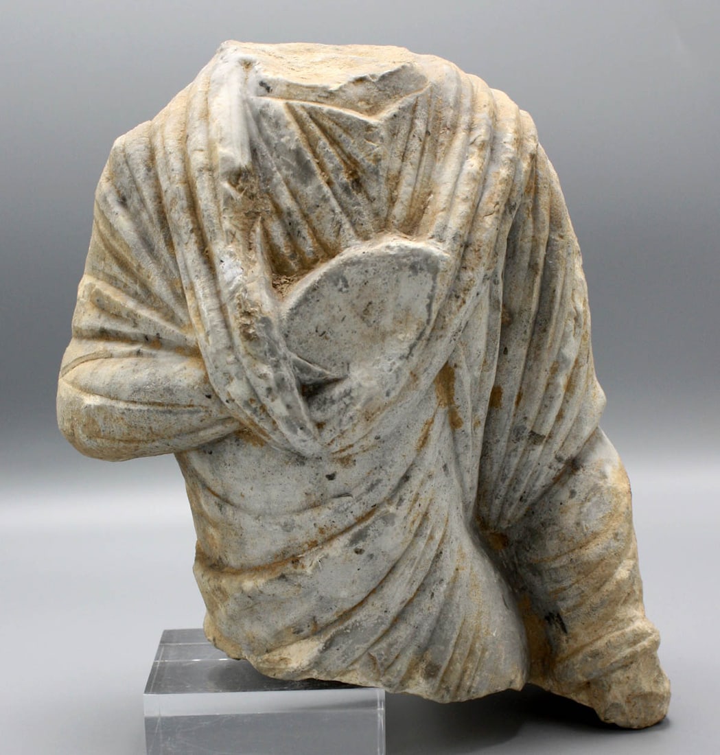 Roman Marble Statue Togated Male Holding a Circular Object (1 of 6)