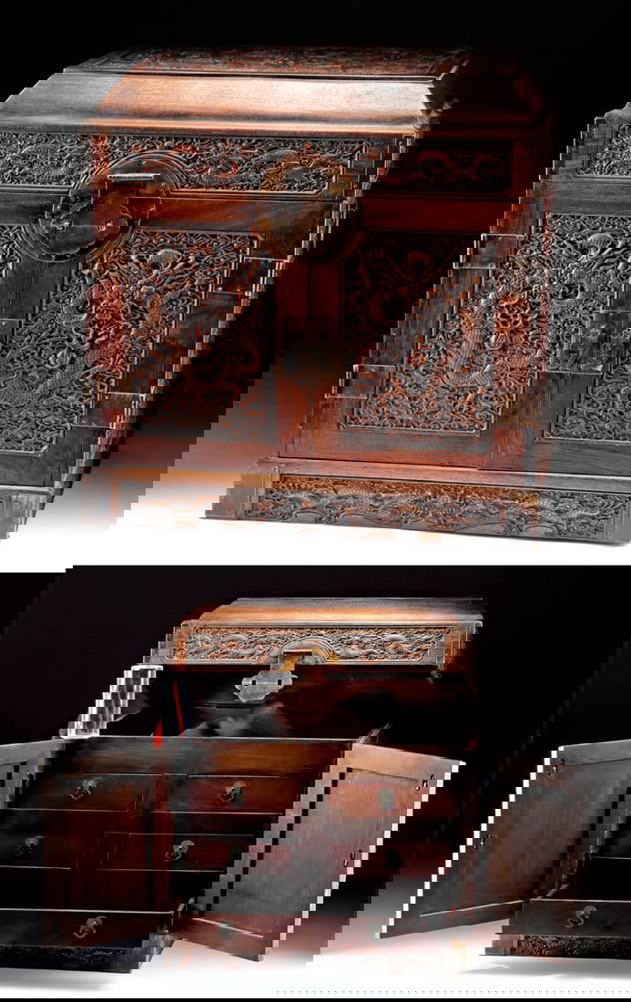 Chinese Rosewood Tabletop Guanpi Xiang Dragons, Clouds (1 of 6)