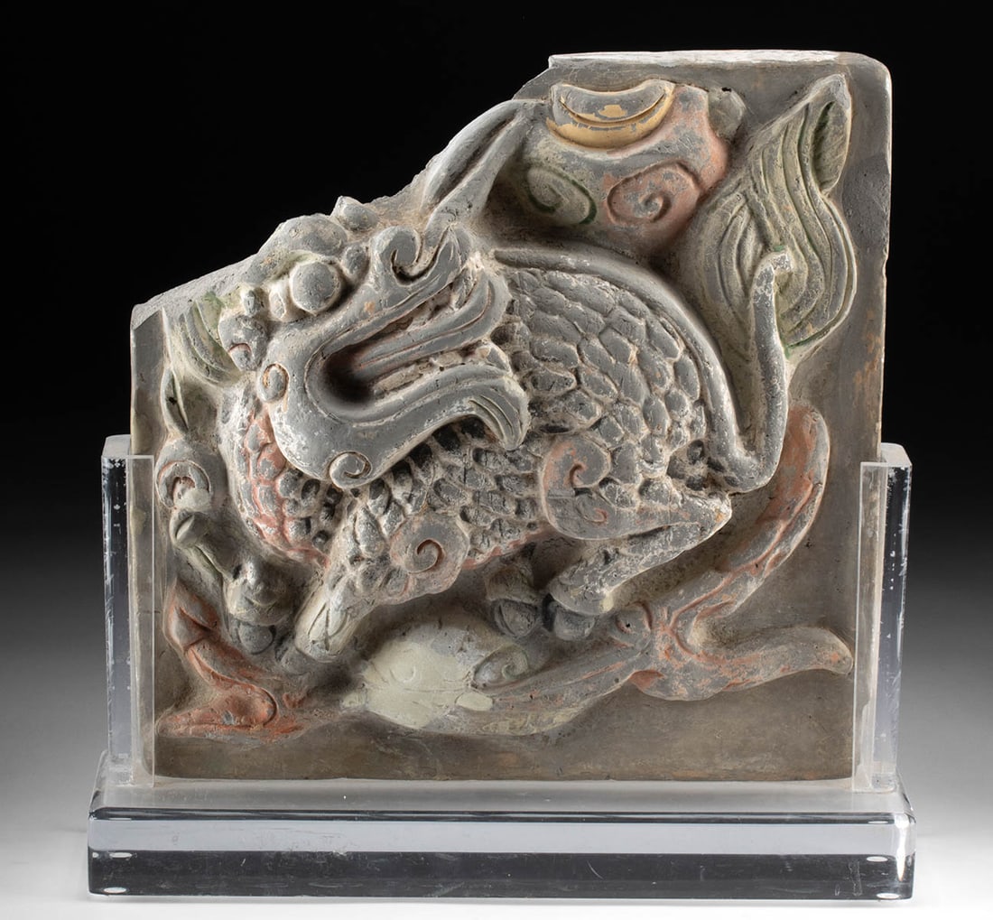 Chinese Ming / Qing Stucco Tile w/ Qilin (Mythical Beast) (1 of 4)