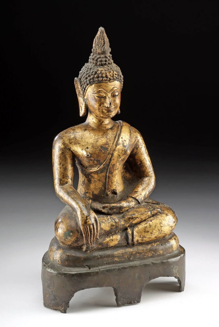 15th C. Thai Ayutthaya Gilt Bronze Seated Buddha (1 of 3)