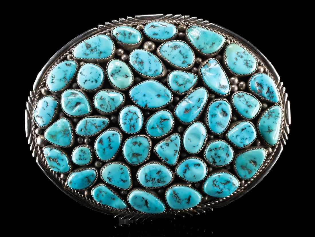 Native American Navajo Silver & Turquoise Belt Buckle (1 of 3)