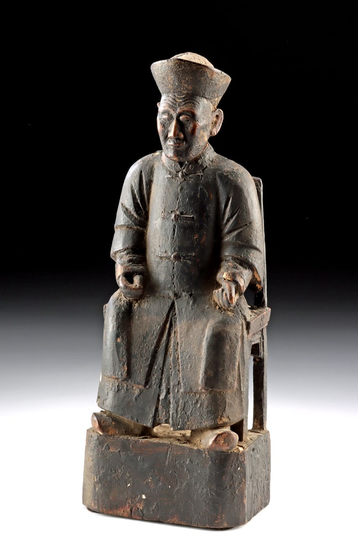 19th C. Chinese Qing Wood Temple Lions (Foo Dogs) (1 of 4)