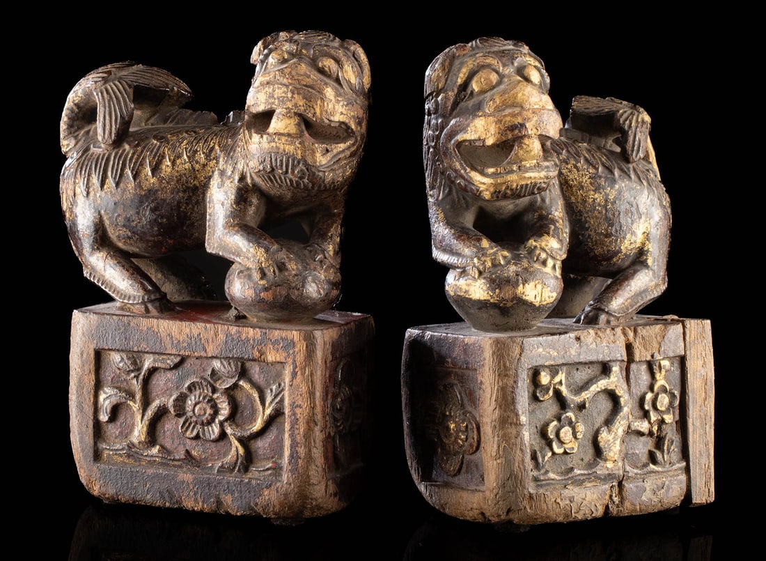 Nice Early Pr. Chinese Wooden Foo Dogs (1 of 3)