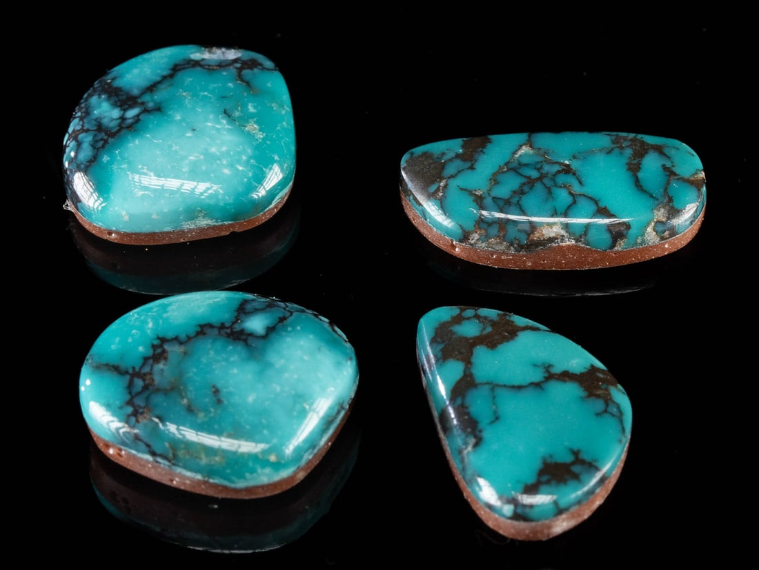 4 Chinese Spiderweb Turquoise Cabochons (1 of 2)