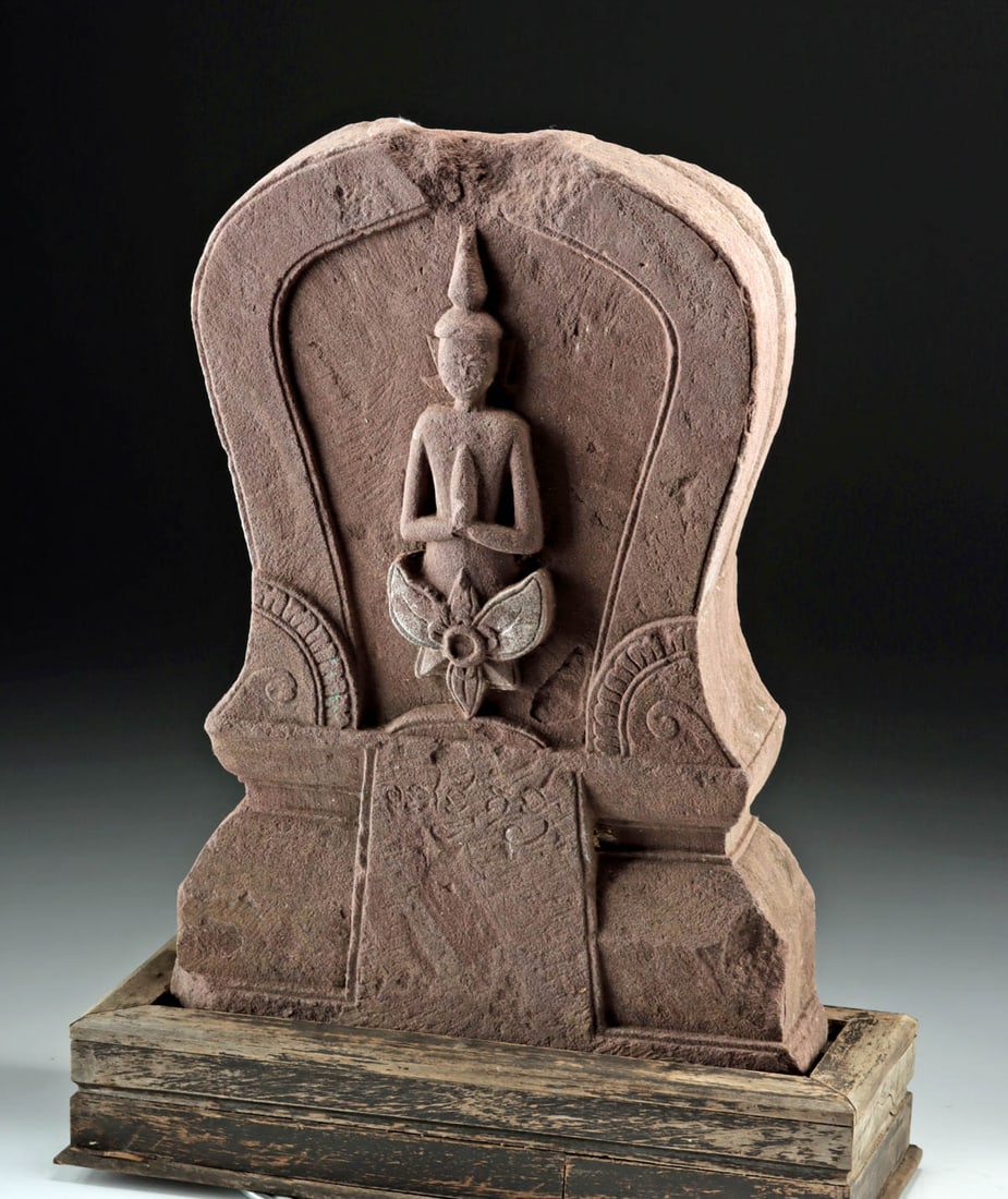 13th C. Thai Sandstone Stele Buddha From Lotus Flower (1 of 3)