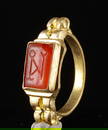 Byzantine Carnelian Monogram Intaglio in Gold Ring