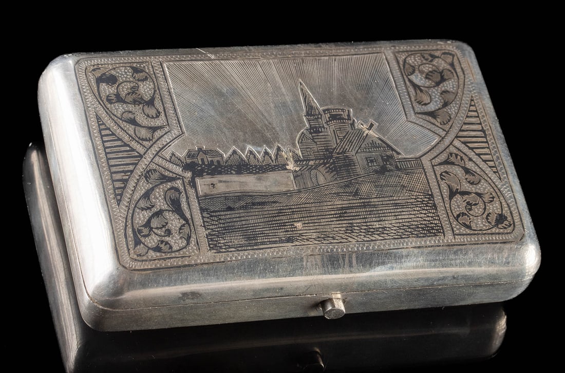 Russian Silver Snuff Box Niello Landscape - Lebedkin (1 of 4)