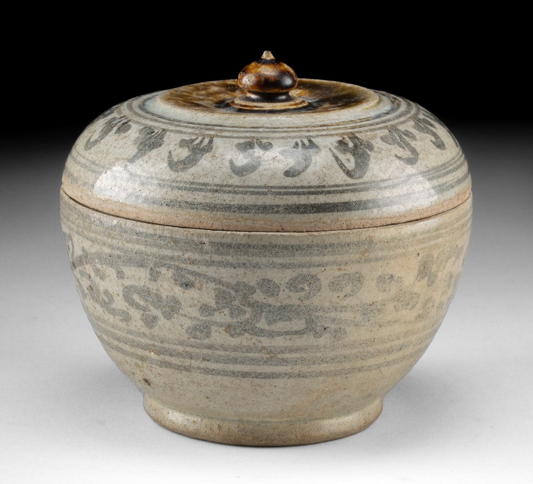 14th C. Thai Sawankhalok Glazed Lidded Jar (1 of 4)