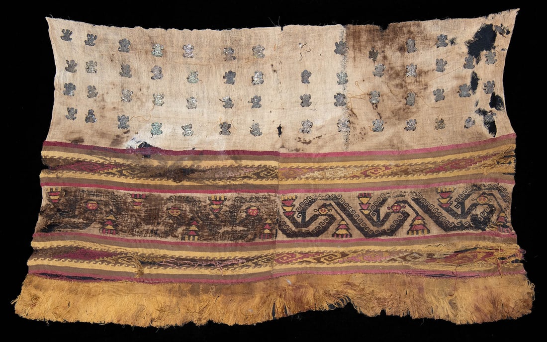 Rare Chimu Textile w/ Silver-Copper Frog Ornaments (1 of 5)