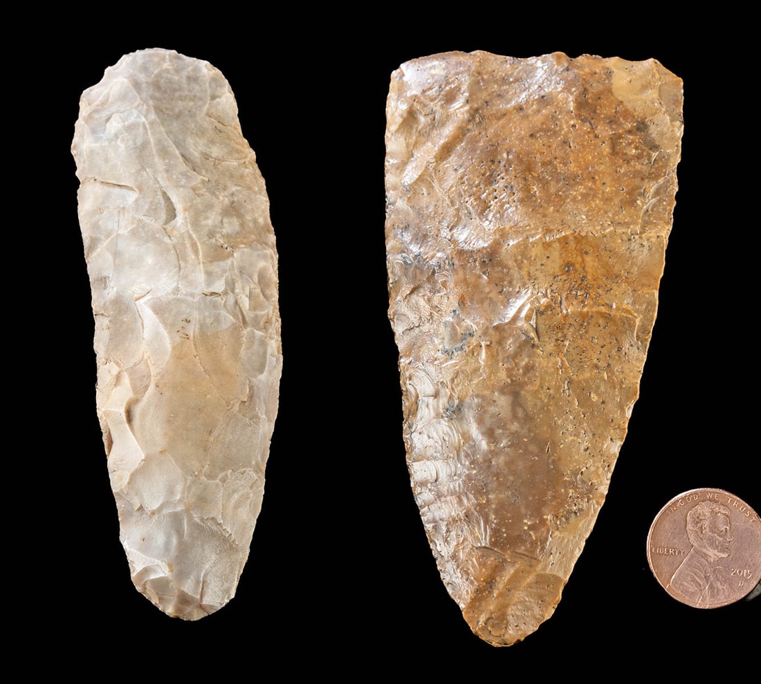 Pre-Dynastic Egyptian Flint Knife Blade + Spear Head