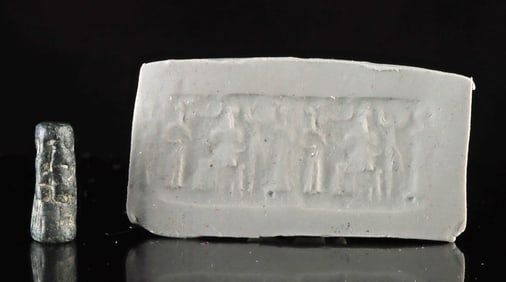 Ancient Babylonian Stone Cylinder Seal w/ Lunar Deity