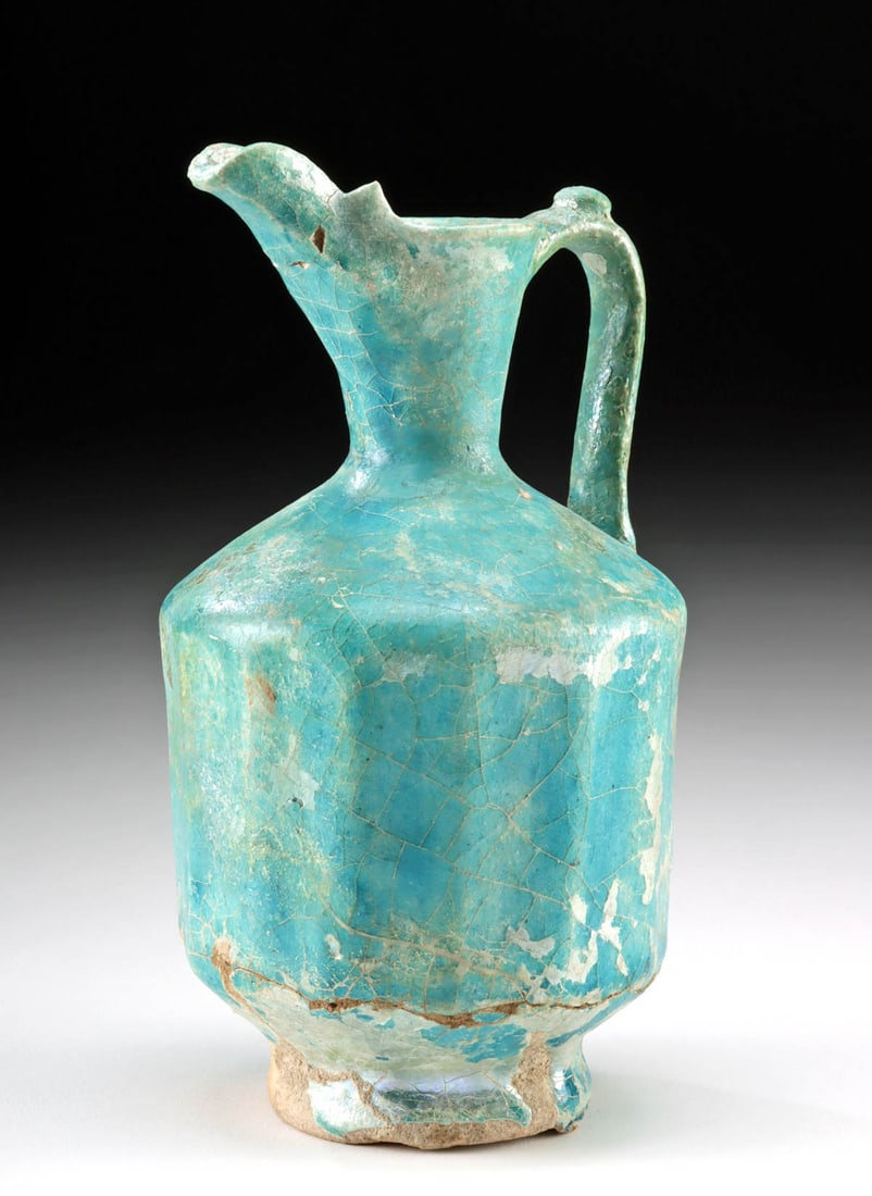 10th C.  Persian Nishapur Turquoise-Glazed Ewer (1 of 2)
