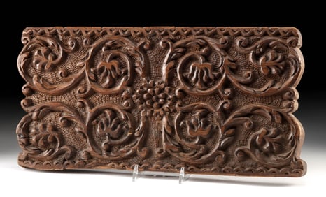 Vintage Indian Carved Wood Panel w/ Botanical Motif