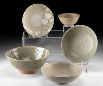 Five Chinese Ming Dynasty Glazed Pottery Bowls