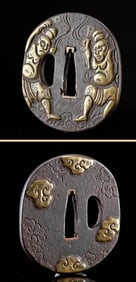 19th C. Japanese Iron & Brass Tsuba w/ Nio Figures