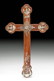 19th C. Asian Rosewood Apostle's Cross, Nacre Inlay