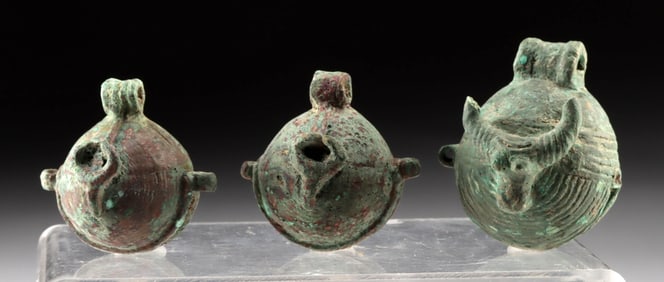 3 Ancient Vietnamese Dong Son Bells w/ Bull Heads