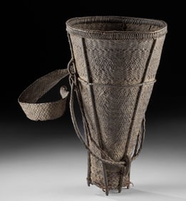 19th C. Naga Plaited Cane & Bamboo Carrying Basket