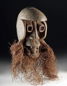 African Dan Culture Wood & Raffia Kagle Spirit Mask
