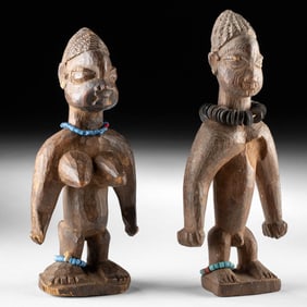 Early 20th C. African Yoruba Wooden Ere Ibeji Twins