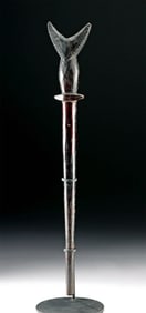 20th C. African Lobi Wood Whistle w/ Stand