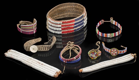 Assorted African Maasai Beaded Leather Jewelry, 9 pcs