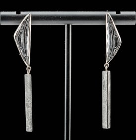 Polished Meteorites Silver Drop Earrings (pr)