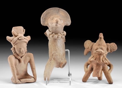 3 Veracruz Pottery Figures - Human, Bird, & Coyote