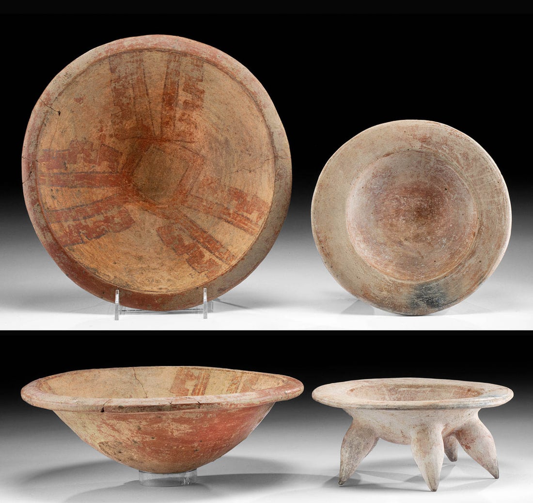 Costa Rican Guanacaste / Nicoya Bowls: **Originally Listed At $300** Pre-Columbian, Central America, Costa Rica, Guanacaste / Nicoya, ca. 600 to 1000 CE. A nice set of 2 hand-built pottery bowls from ancient Costa Rica. First is a quintpod