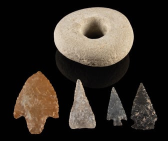 5 Native American Knapped Projectile Points, Stone Tool
