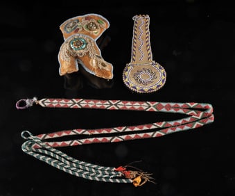 1900s Native American Beaded Whimsey, Hair Tie, & Pouch