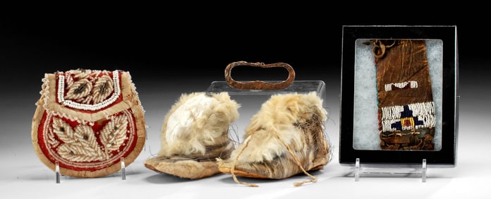 Native American Beaded Textile Pouches & Baby Shoes