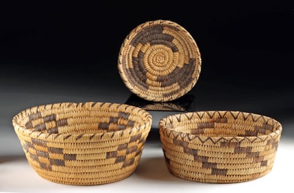 Native American Tohono O'odham Coiled 2 Baskets & Tray